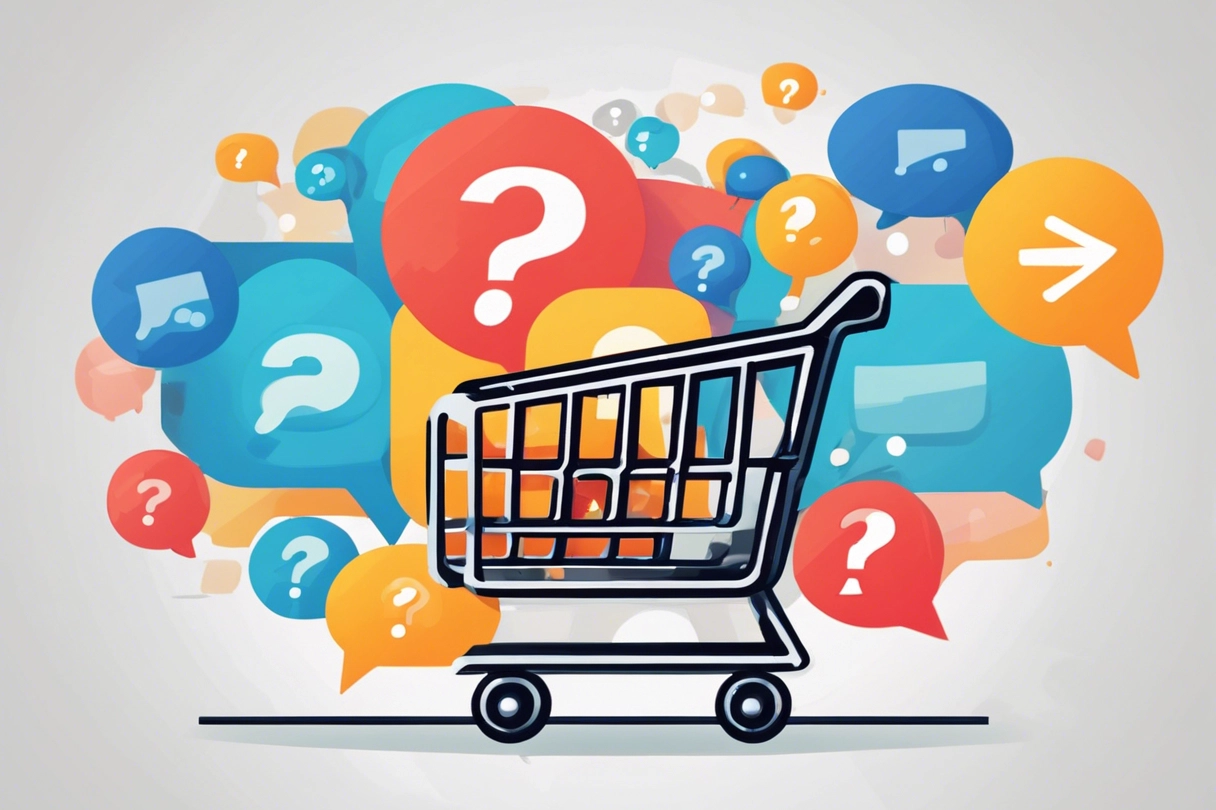 your central hub for all e-commerce queries. Dive into a wealth of information with text bubbles filled with frequently asked questions, ensuring you have all the answers you need for a seamless shopping experience