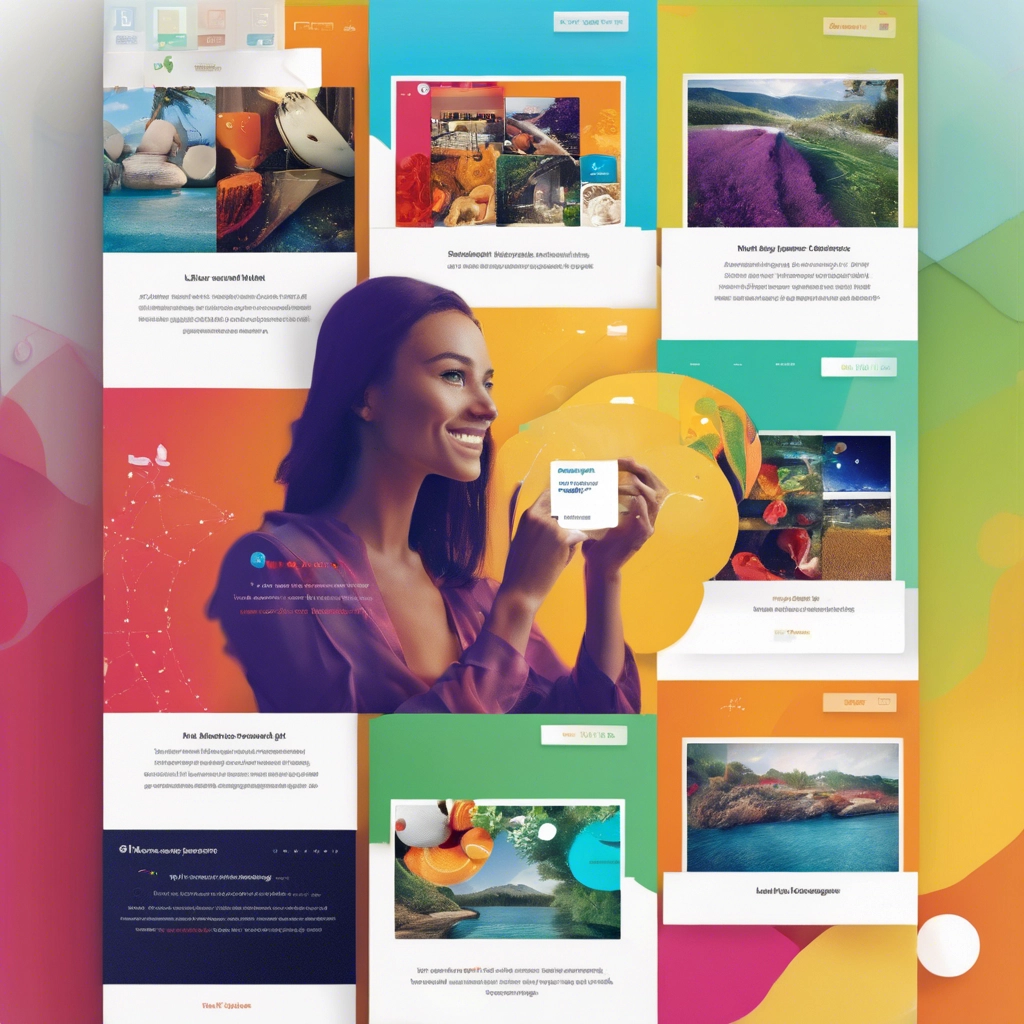 This image depicts a contemporary website design characterized by vibrant colors, compelling visuals, and interactive elements. It showcases diverse content blocks, including images, text sections, buttons, and sliders, aimed at engaging users visually. The dynamic layout is visually appealing and effectively captures the viewer's attention, exemplifying the concept of captivating layouts that enhance user engagement with visual interest.