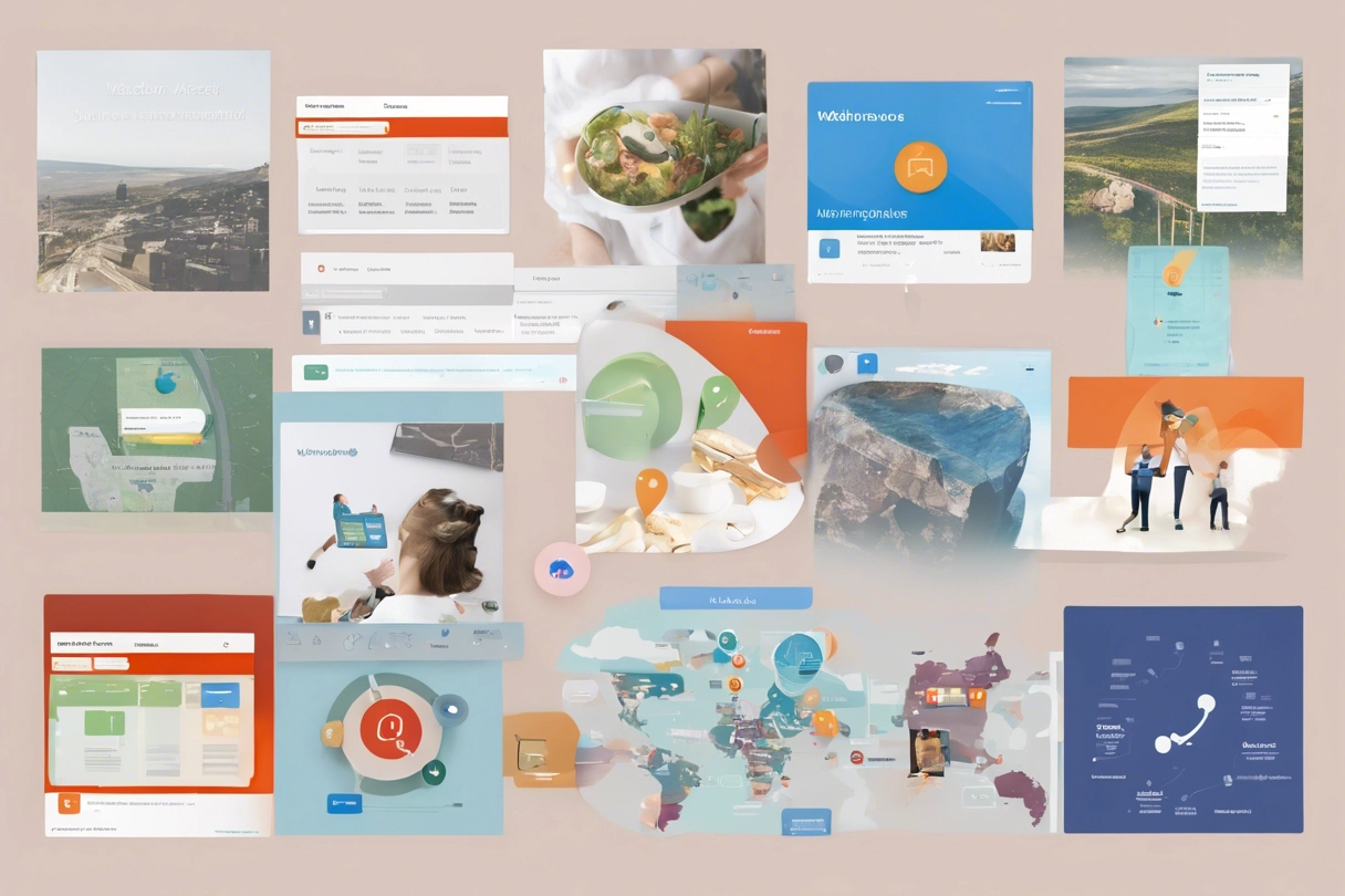 A collage of images showcasing different types of interactive elements commonly found on webpages, including interactive forms, image galleries, interactive maps, and scrolling animations. Each image labeled with a question related to its functionality or implementation.
