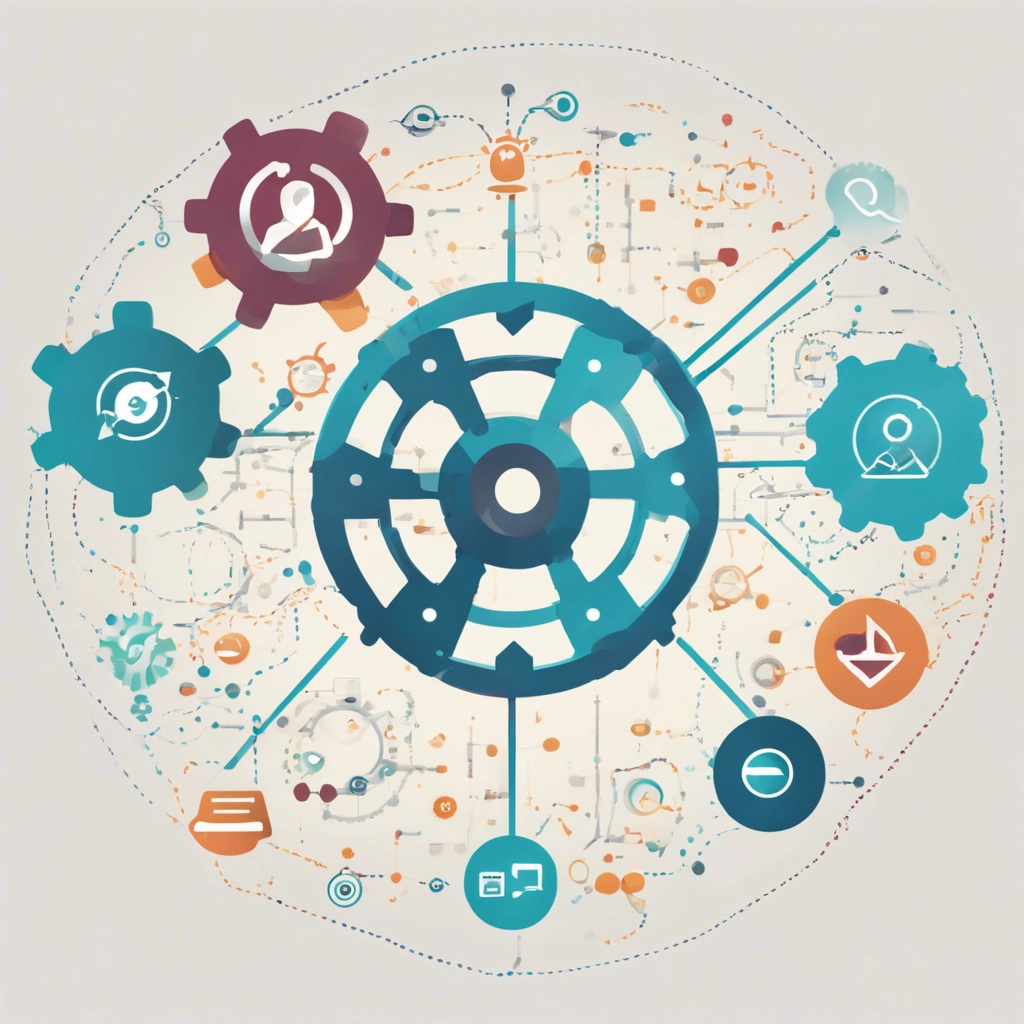 image showcasing interconnected gears, each representing a different aspect of customer relationship management. One gear could depict Streamlining Data, with data points flowing smoothly into a centralized hub. Another gear could symbolize Enhancing Communication, with speech bubbles and email icons emanating from it, indicating seamless communication channels. The third gear could represent Strengthening Connections, with interconnected lines forming a network of relationships. Surrounding these gears, visual elements such as arrows pointing inward could convey the idea of integration and cohesion. This image visually represents the concept of mastering customer relationships through streamlined data management, enhanced communication, and strengthened connections for business success.