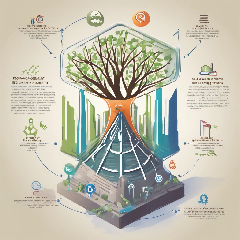The image showcases a foundational pillar representing the importance of SEO, with roots firmly planted in the digital landscape. Atop the pillar sits a magnifying glass, symbolizing the exploration and discovery aspect of SEO. Around the pillar, arrows point upwards, signifying the elevation of a website's visibility through strategic SEO management. In the background, a flow of organic traffic streams towards the website, indicating the driving force behind SEO efforts. This imagery encapsulates the essence of SEO's foundational role and its ability to propel a website's visibility and organic traffic growth in the digital realm.